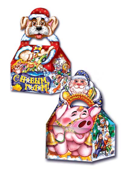 Коробки для конфет Собака и Дед Мороз